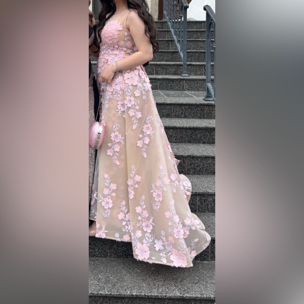Terani Couture Pink and Cream Floral Wedding Dress